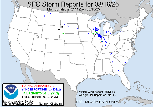 august 16 2025 SPC Storm report