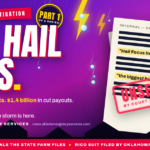Illustration for The Hail Files: redacted State Farm internal document stamped "Unsealed by court order 08.24.2026" under a hail storm with lightning, with headlines reading 31 sealed documents, $1.4 billion in cut payouts, 1,000+ lawsuits — Oklahoma State Farm lawsuit exposé, Part 1 of a series.