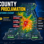 Cook County disaster proclamation graphic for the July 27, 2026 storm showing tornado impacts and emergency response.