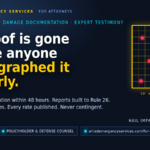 Storm damage expert witness graphic: "The roof is gone before anyone photographed it properly" with a 10-by-10-foot hail test square showing 8 impacts — Allied Emergency Services forensic documentation and expert testimony for attorneys in Illinois, Wisconsin, Indiana and Michigan